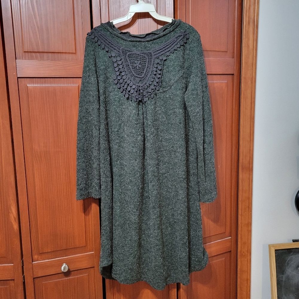 Pretty Angel Boho Floral Artsy Art To Wear Long Duster Cardigan Gray | L - Picture 6 of 8
